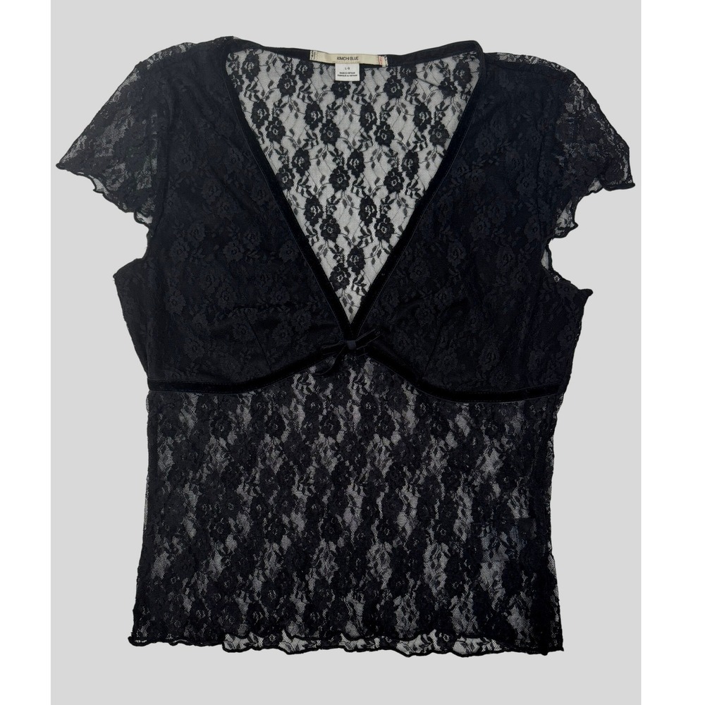Kimchi Blue Black Sheer Lace Top Size Large Y2K Coquette Fairy Grunge